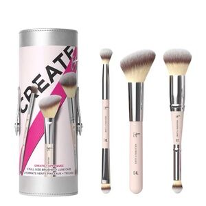 NWT IT Cosmetics Luxe Brush Trio with Silver Case
